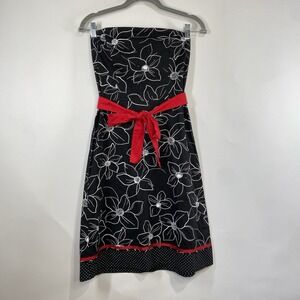 Ruby Rox Womens Black Floral Polka Dot Tie Waist Strapless Dress Size 5/S Retro